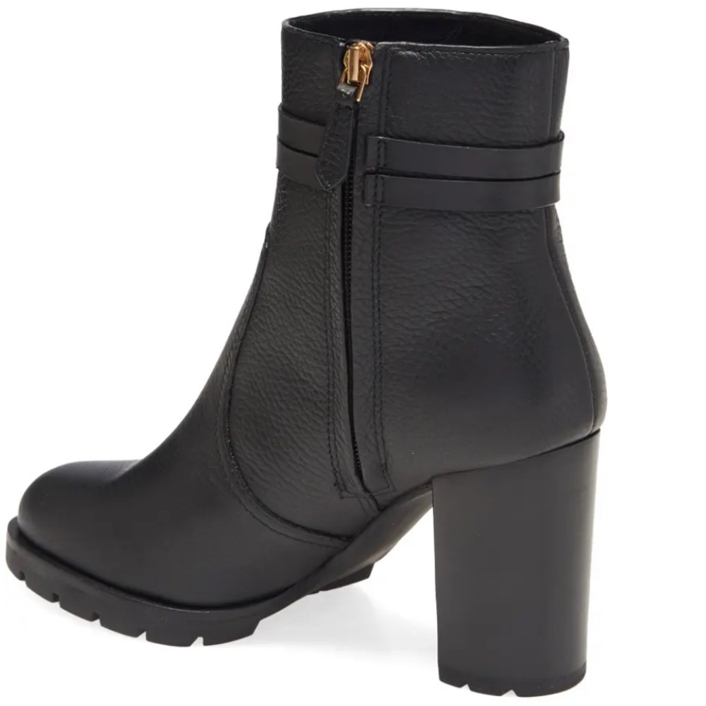 NIB Tory Burch Leigh Lug Sole Leather Black Bootie - Picture 2 of 9